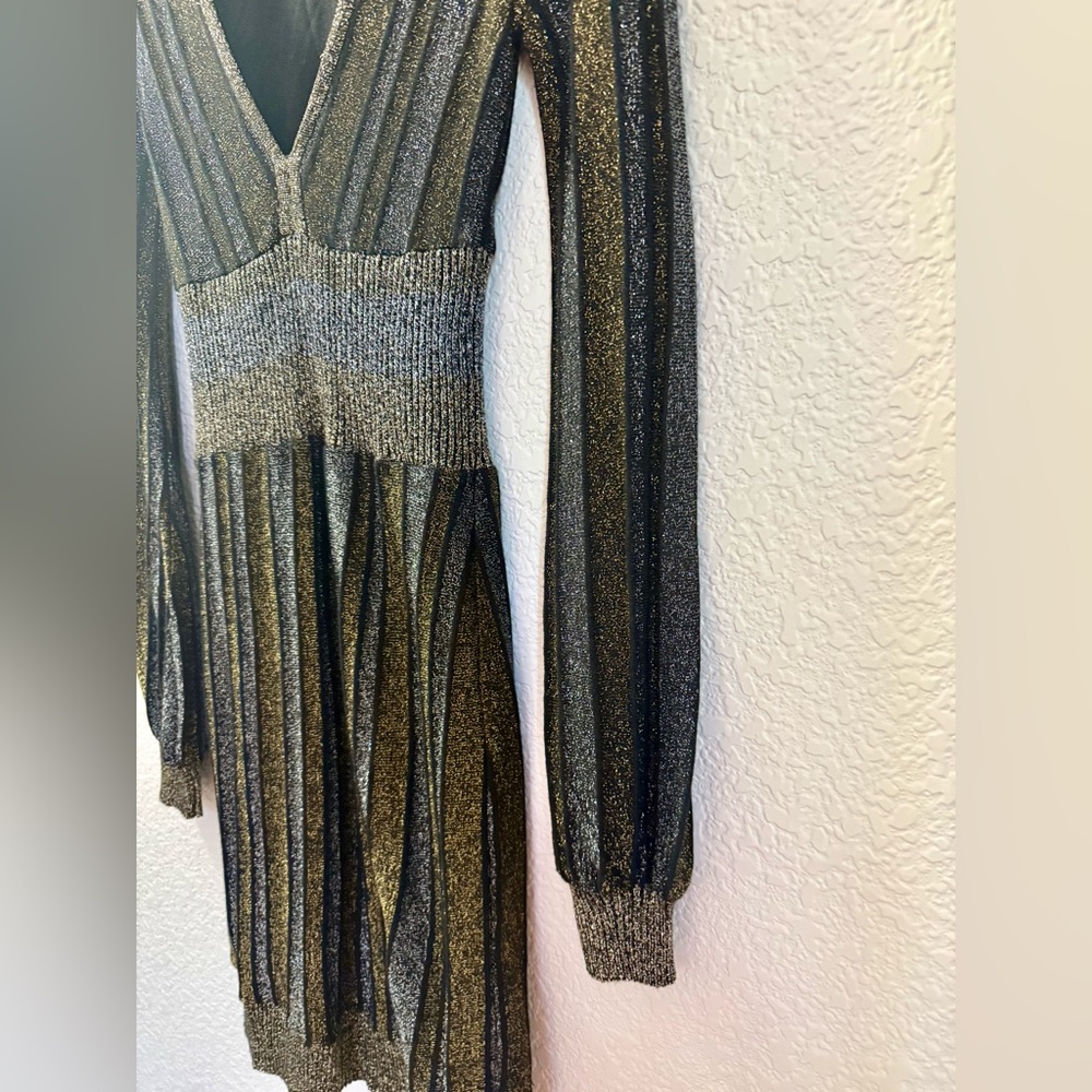 Guess Metallic Gold & Black Y2K Mini Dress | Glam Party Night Out - Picture 4 of 10